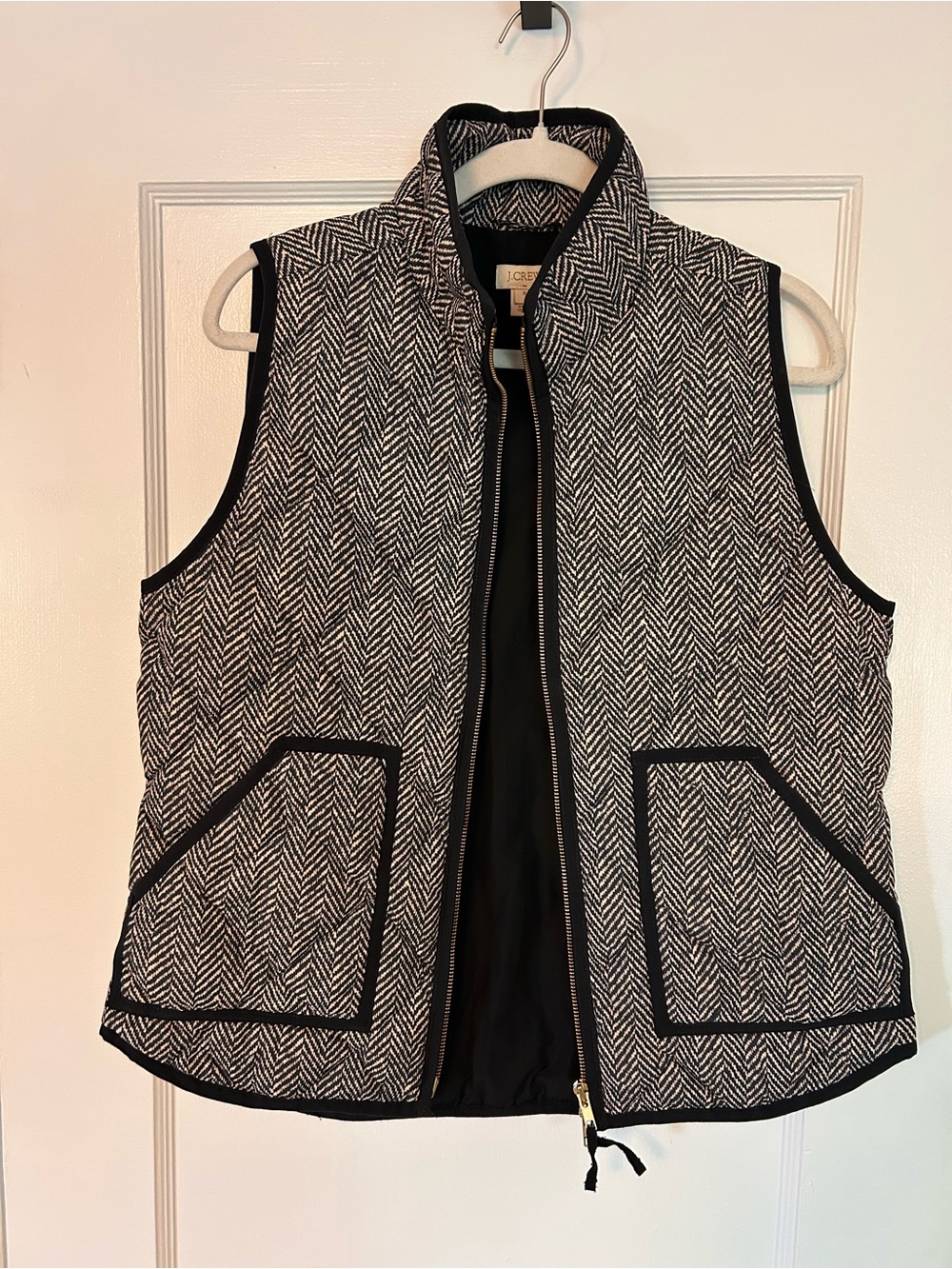 J. Crew Navy Ivory Herringbone Quilted Vest